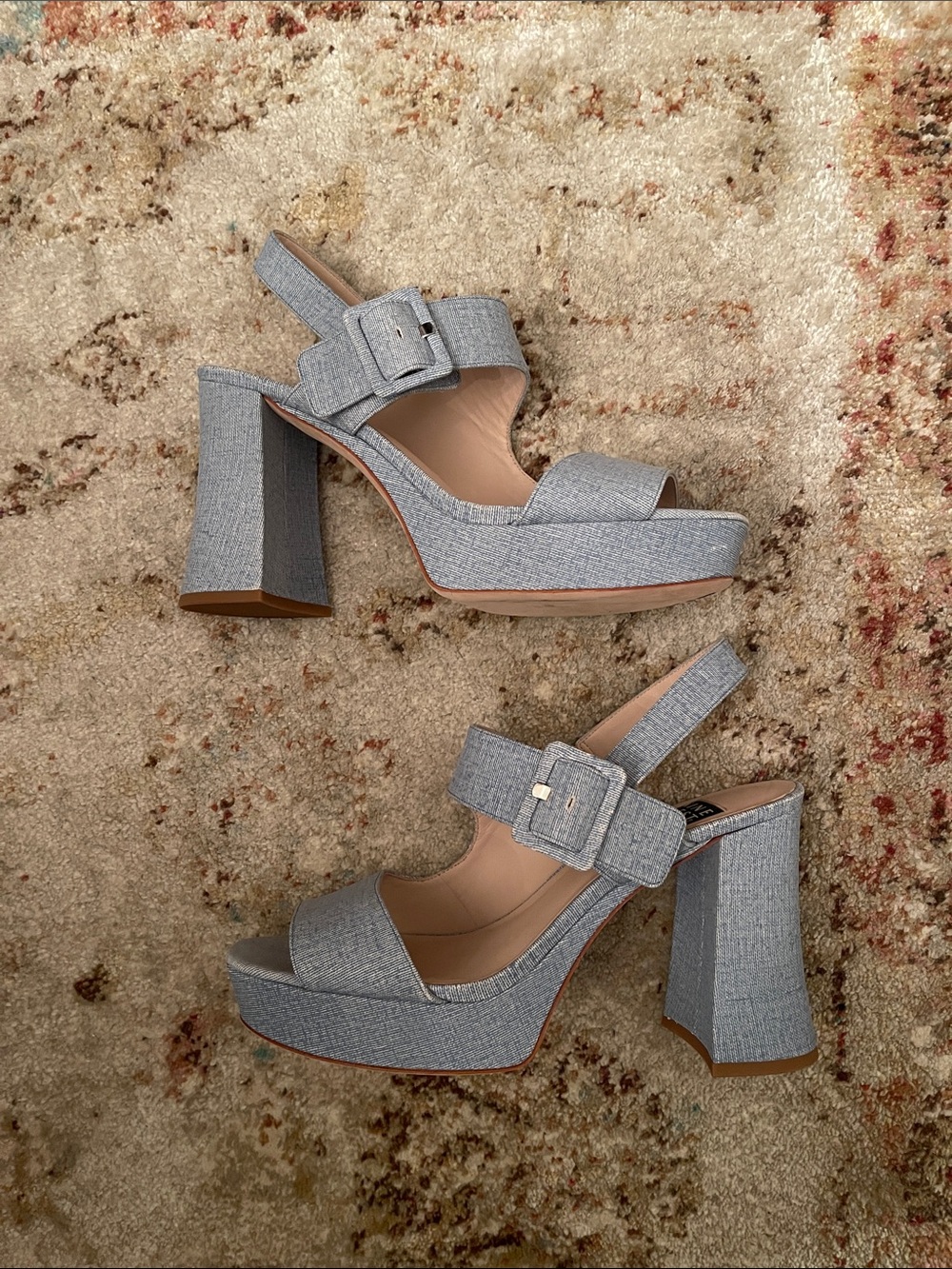 Nine West Light Denim Chunky Platform Slingback Heels